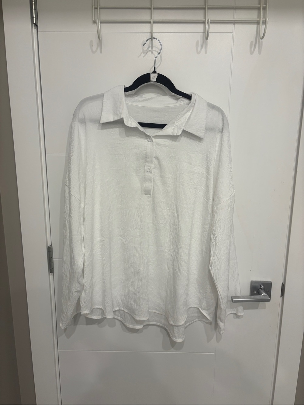 Shein White Long Sleeve Collared Button Polo Blouse